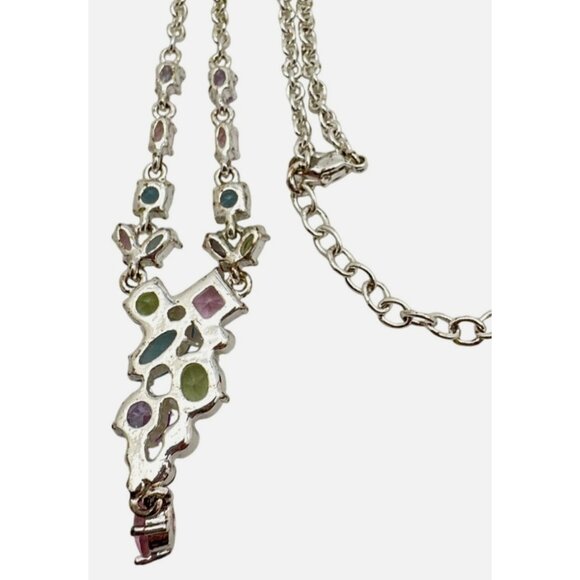 Elegant Vintage Napier Pastel Rhinestone Necklace Y Drop Signed Feminine Charm - Picture 7 of 11